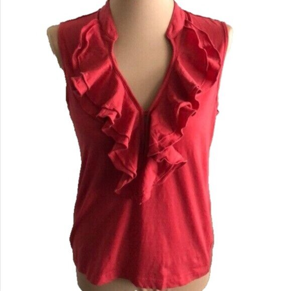 American Living Red 2 Rows Soft Ruffle Top Blouse 100% Cotton Sz. Medium - Picture 1 of 8